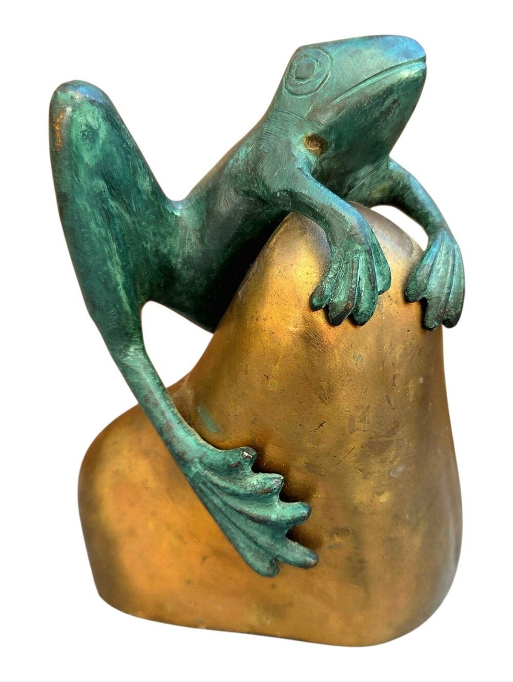 Vintage Brass Tree Frog on Rock Statue Sculpture Paperweight Figurine Bronze